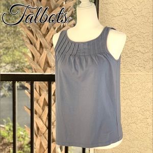 TALBOTS PLEATED SCOOP NECKLINE BLUE SLEEVELESS TOP